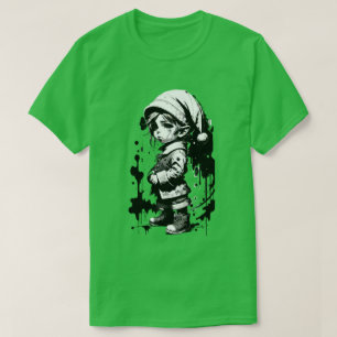 Christmas Elf Black & White Ink Christmas T-Shirt