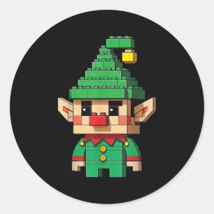 Christmas Elf Block Building Builder Brick Master  Classic Round Sticker