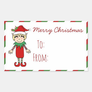 Christmas Elf Boy Merry Christmas Gift Rectangular Sticker