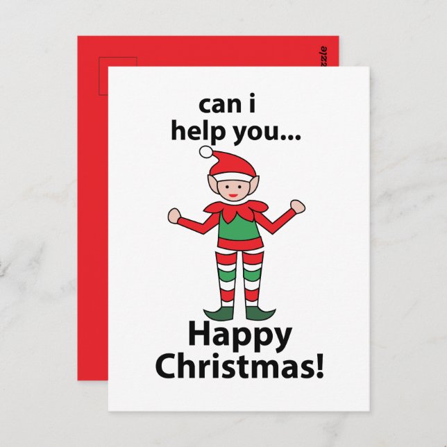 Christmas Elf Can I Help You Happy Christmas Elf Postcard (Front/Back)