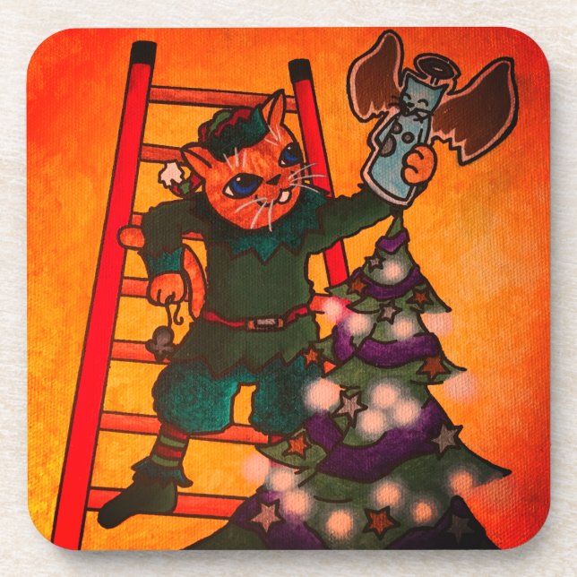 Christmas Elf Cat Coaster (Front)