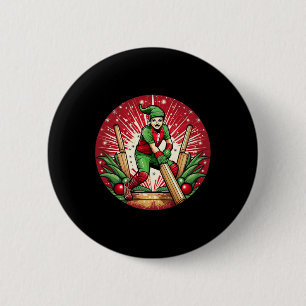 Christmas Elf Cricket 6 Cm Round Badge