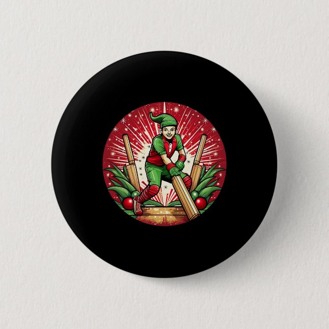 Christmas Elf Cricket  6 Cm Round Badge (Front)