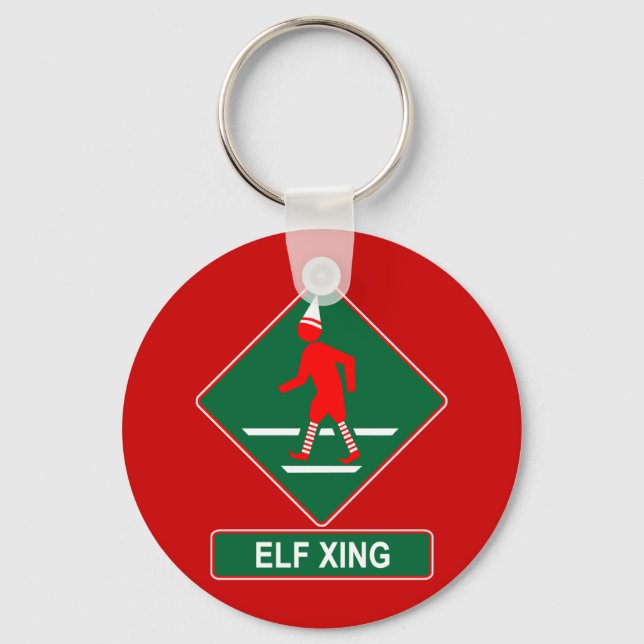 Christmas Elf Crossing Key Ring (Front)