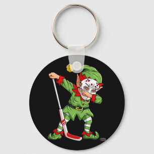 Christmas Elf Dabbing Ice Hockey Player Boys Kids  Key Ring