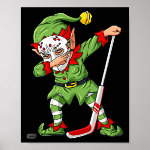 Christmas Elf Dabbing Ice Hockey Player Boys Kids  Poster