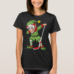 Christmas Elf Dabbing Ice Hockey Player Boys Kids T-Shirt