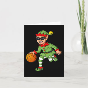 Christmas Elf Dribbling A Basketball Fun Boys Kids Card