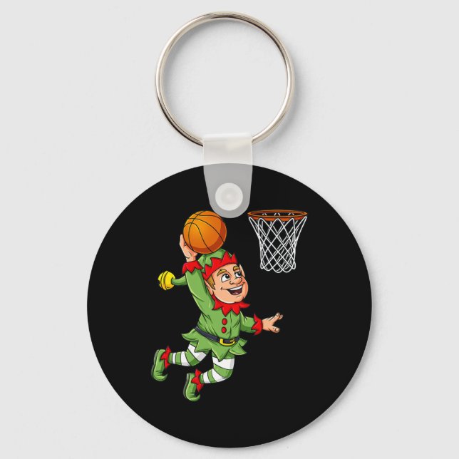 Christmas Elf Dunking A Basketball Fun Boys Kids X Key Ring (Front)