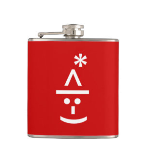 Christmas Elf Emoticon Xmas ASCII Text Art Hip Flask