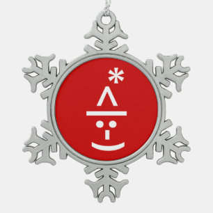 Christmas Elf Emoticon Xmas ASCII Text Art Snowflake Pewter Christmas Ornament