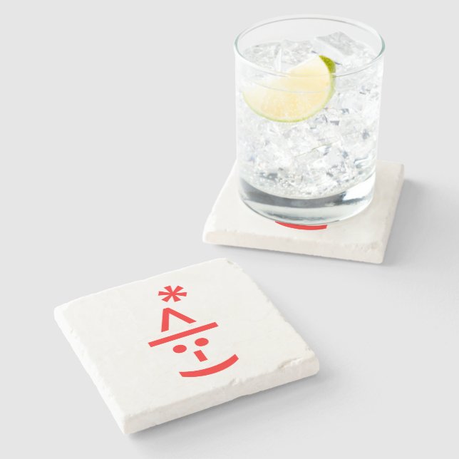 Christmas Elf Emoticon Xmas ASCII Text Art Stone Coaster (Side)