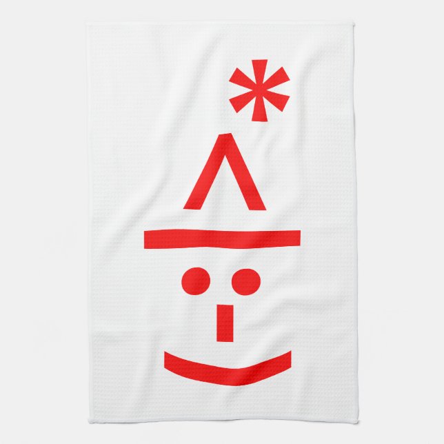 Christmas Elf Emoticon Xmas ASCII Text Art Tea Towel (Vertical)