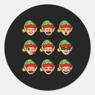 Christmas Elf Faces Fun Boys Girls Kids Xmas  Classic Round Sticker