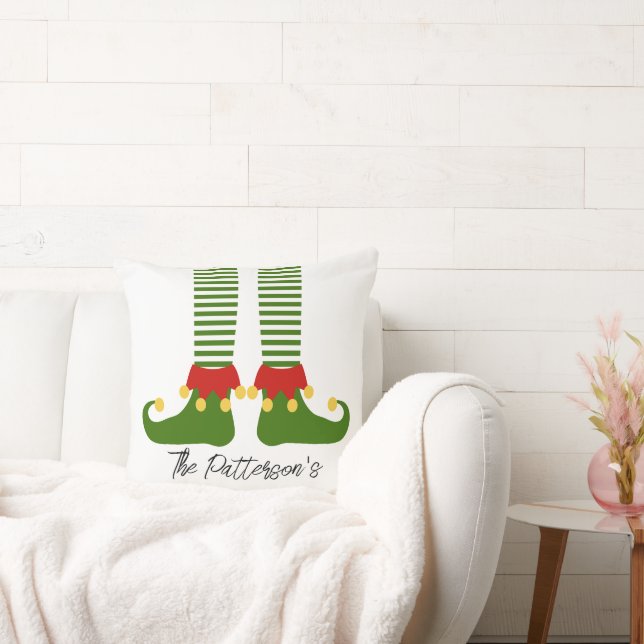Christmas Elf Family NAME Festive Holiday Decor Cushion (Couch)