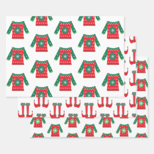 Christmas Elf Feet and Ugly Sweaters Whimsical Wrapping Paper Sheet