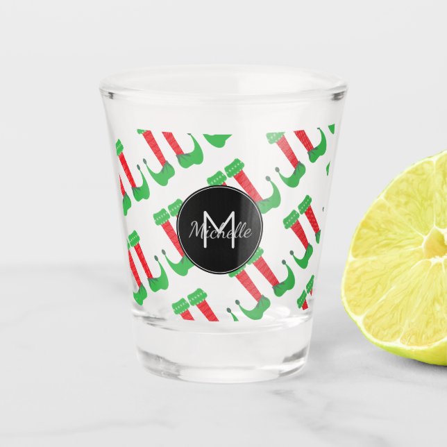 Christmas Elf Feet Monogram Custom Personalised Shot Glass (Front)