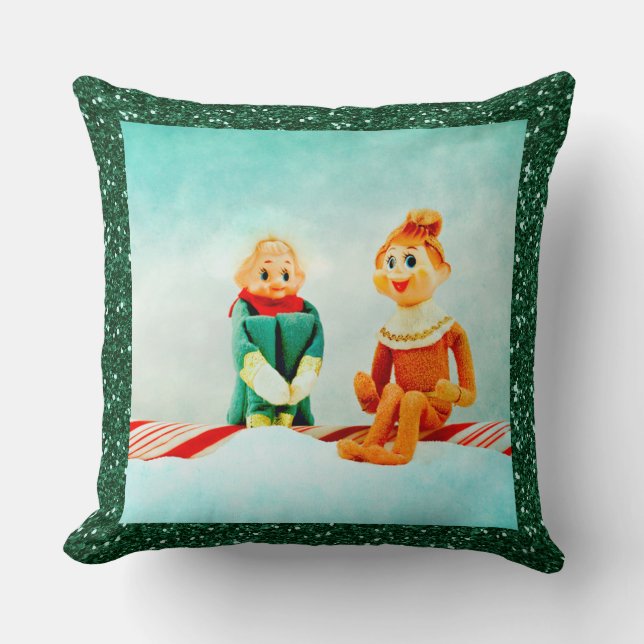 Christmas Elf First Date with Glitter Frame Cushion (Front)