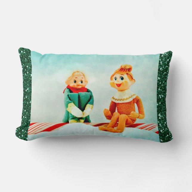 Christmas Elf First Date with Glitter Frame Lumbar Cushion (Front)