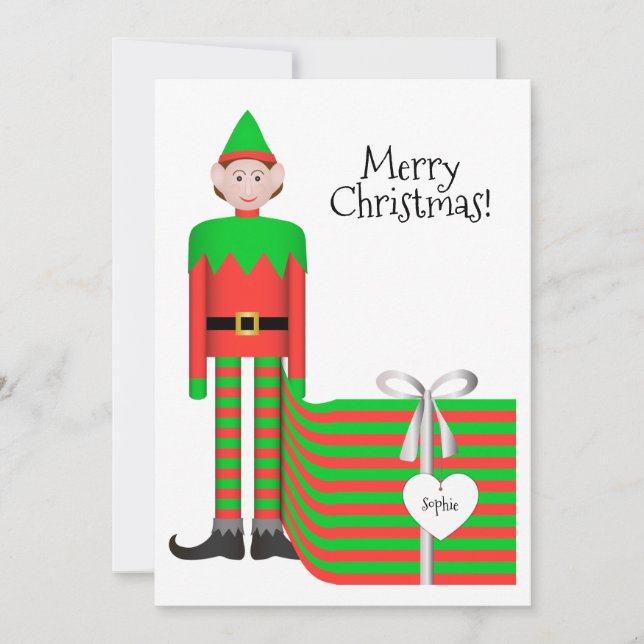 Christmas Elf Flat Card - Striped Gift Package (Front)