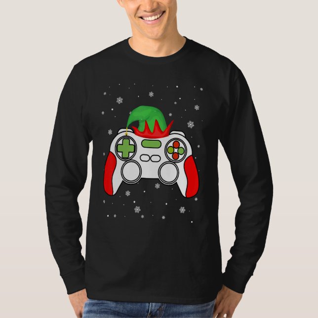 Christmas Elf Gamer Controller Boys Kids Teens Gam T-Shirt (Front)
