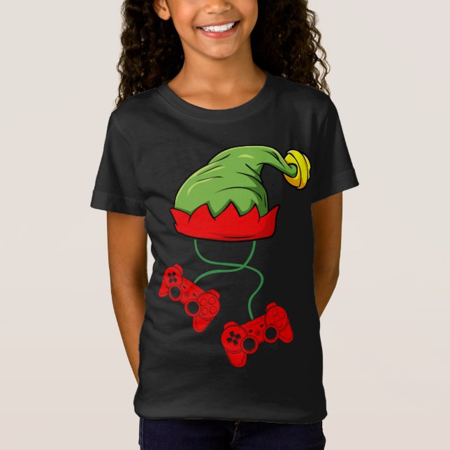 Christmas Elf Gamer Controller Gaming Xmas T-Shirt (Front)