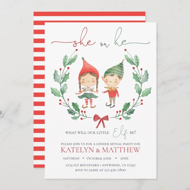 Christmas Elf Gender Reveal Invitation (Front/Back)