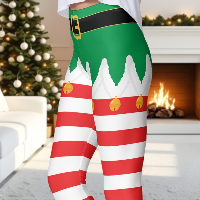 Christmas Elf Green and Red Stripe Holiday Leggings (Creator Uploaded)