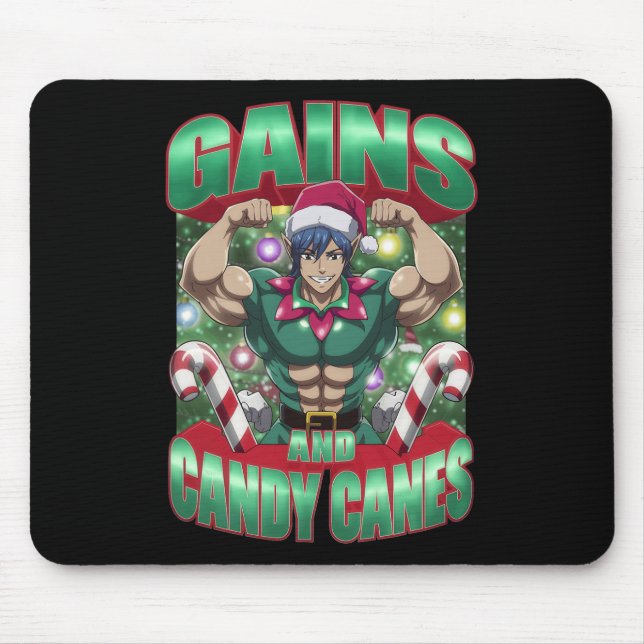 Christmas Elf Gym Workout Gains And Candy Canes  Mouse Pad (Front)