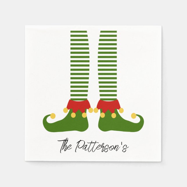 Christmas Elf Holiday Cheer Name Festive Fun  Napkin (Front)