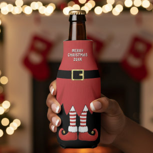 Christmas Elf Holiday Red Bottle Cooler