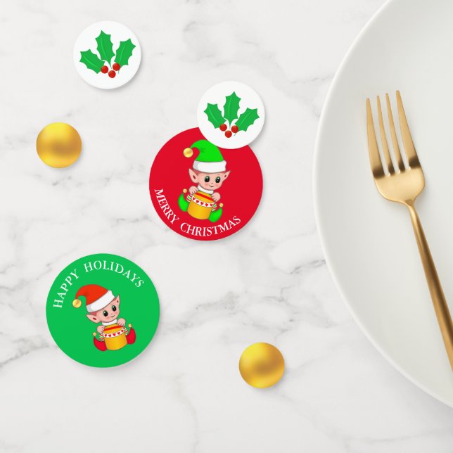 Christmas elf, holly berry & gold Table Confetti (Group)