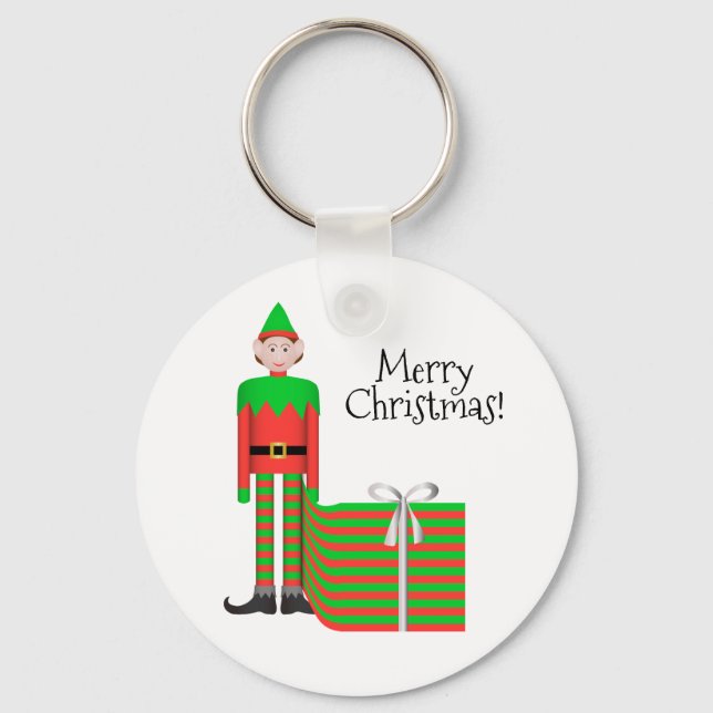 Christmas Elf Keychain - Striped Gift Package (Front)