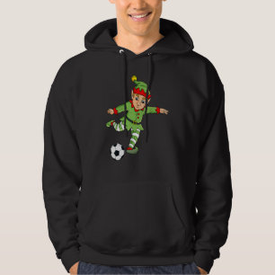 Christmas Elf Kicking Soccer Ball Boys Girls Kids Hoodie