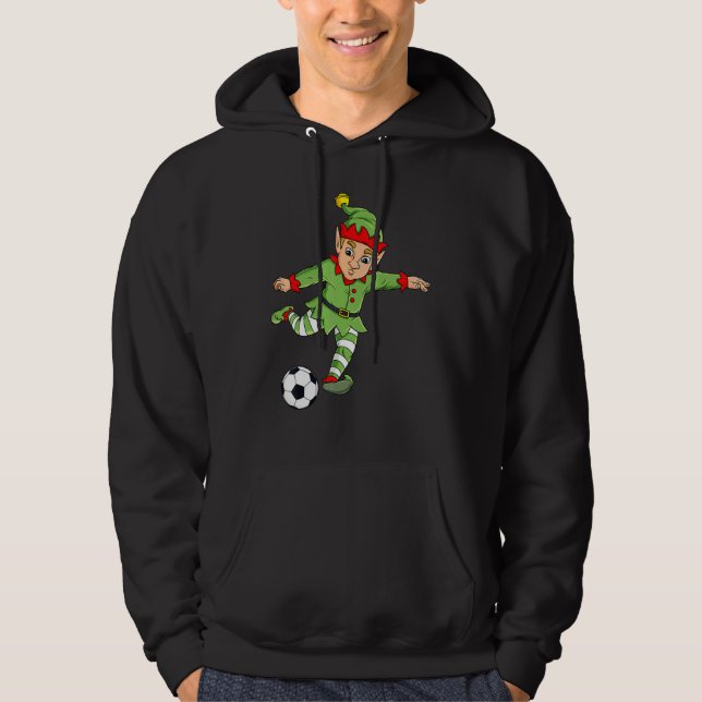 Christmas Elf Kicking Soccer Ball  Boys Girls Kids Hoodie (Front)