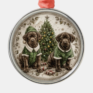 Christmas Elf Labrador Retriever Puppy Metal Tree Decoration