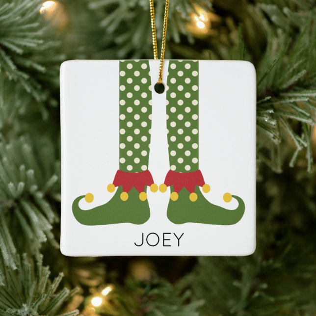 Christmas Elf Leggings Kids NAME Holiday Fun  Ceramic Ornament (Tree)