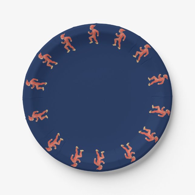 Christmas elf on blue background  - Christmas eve Paper Plate (Front)
