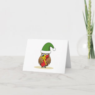 Christmas Elf Owl with Present Card