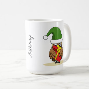 Christmas Elf Owl with Present Coffee Mug