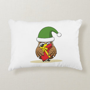 Christmas Elf Owl with Present Decorative Cushion