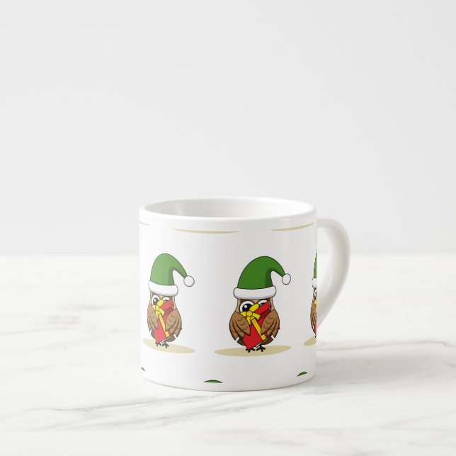 Christmas Elf Owl with Present Espresso Cup (Front Right)
