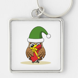 Christmas Elf Owl with Present Key Ring