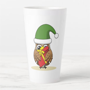 Christmas Elf Owl with Present Latte Mug