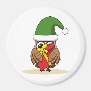 Christmas Elf Owl with Present Magnet