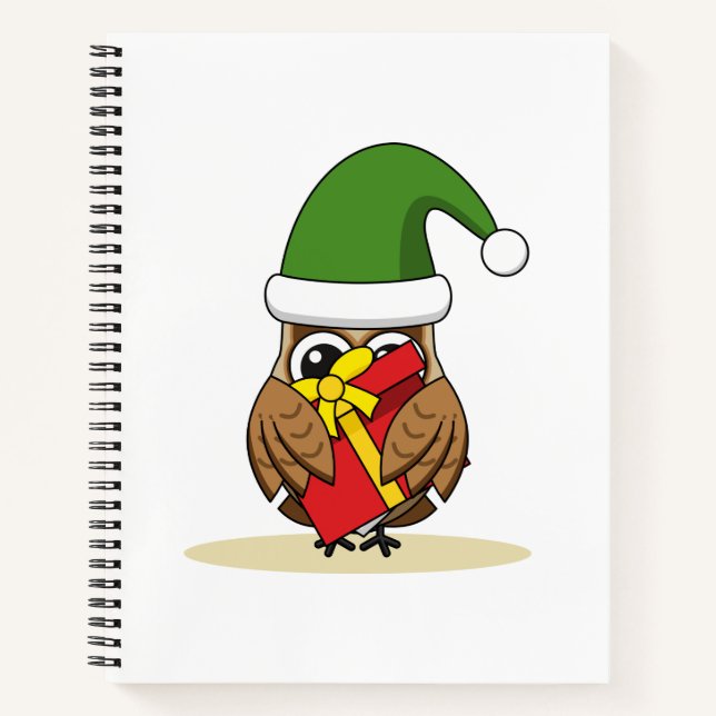 Christmas Elf Owl with Present Notebook (Front)