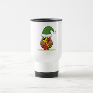 Christmas Elf Owl with Present Travel Mug