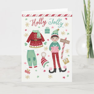 Christmas Elf Paper Doll Folded Holiday Card