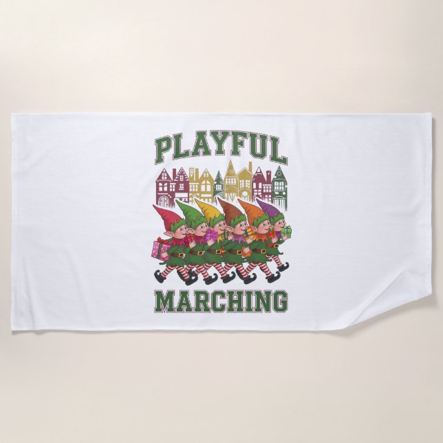 Christmas Elf Parade Beach Towel (Front)