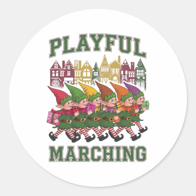 Christmas Elf Parade Classic Round Sticker (Front)